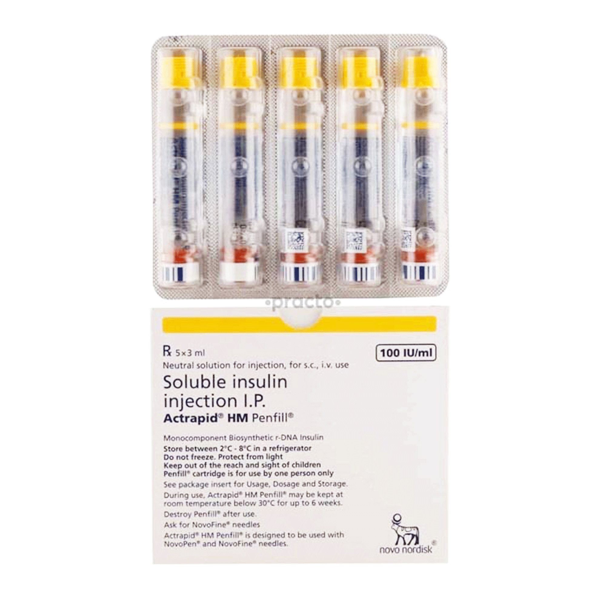 Actrapid HM Penfill Injection 100 IU 5 Cartridgesx3 mL