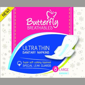Butterfly Breathables L 8 Pcs -Ultra Thin