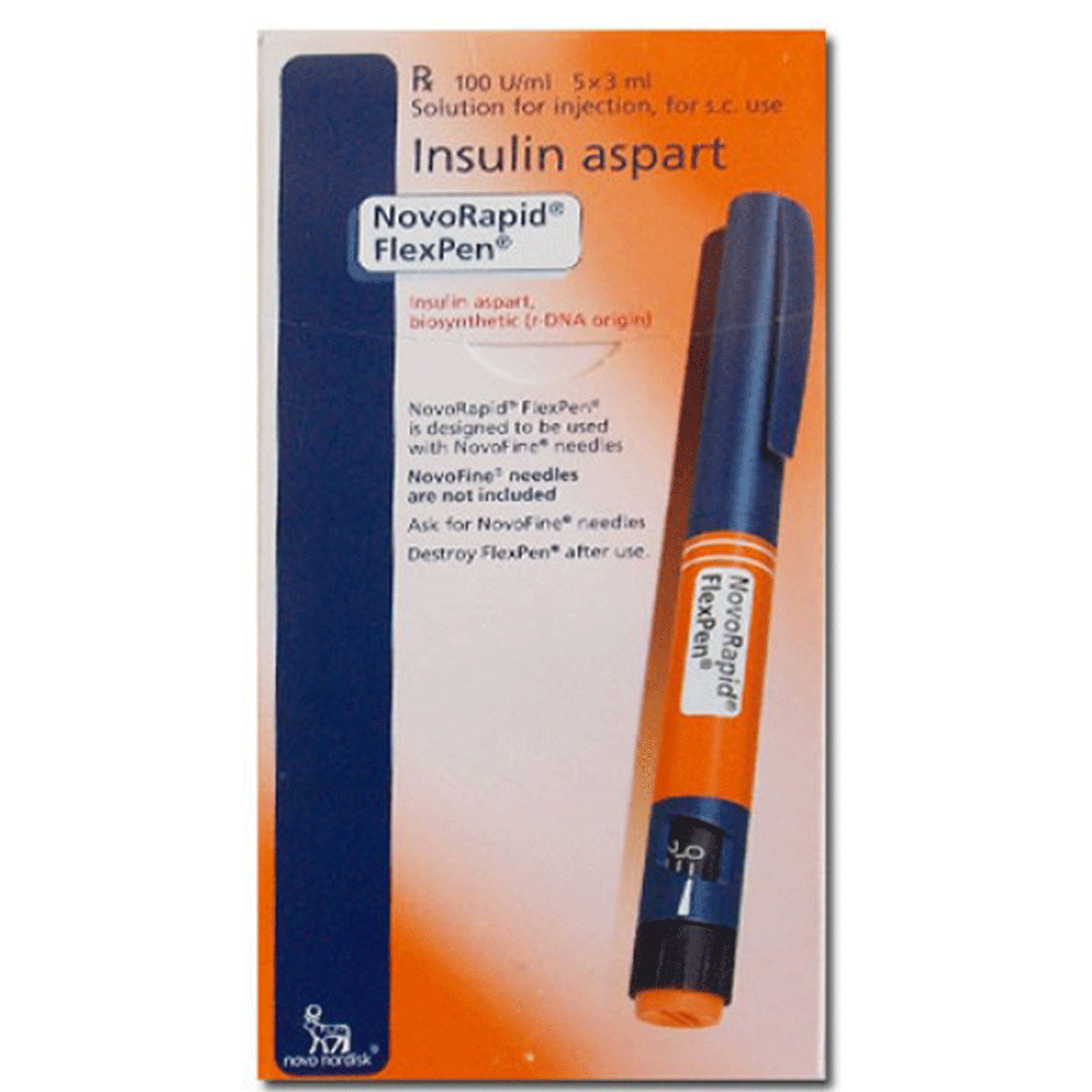 NovoRapid Flexpen Injection 100 IU 5 Pre filled Penx3 mL