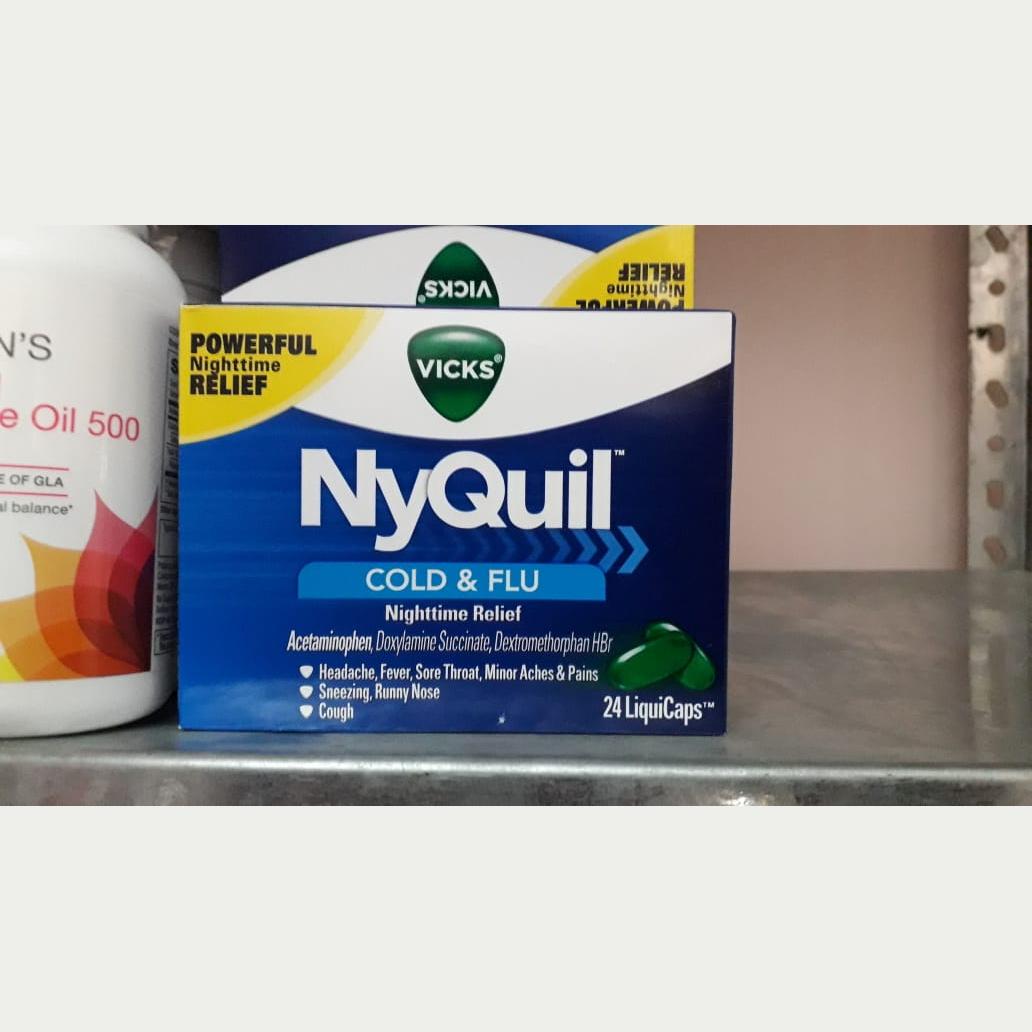 nyquil cold and flu nighttime relief (acetaminophen) 24 capsules Imported