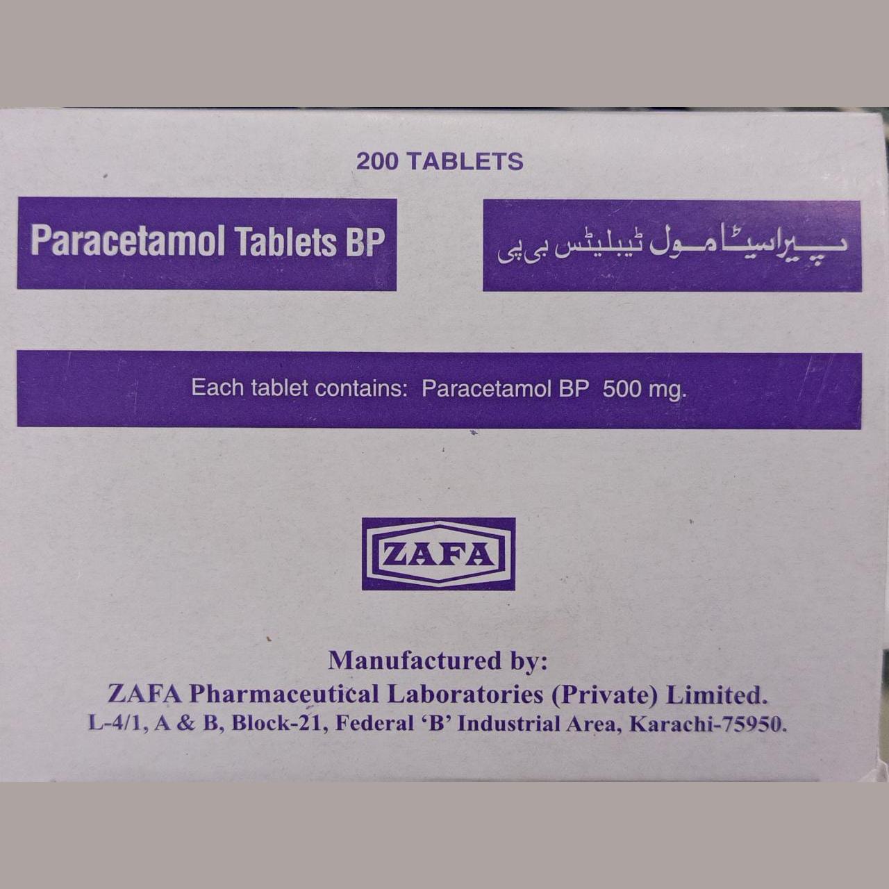 Paracetamol tablet 500 mg 200’s zafa