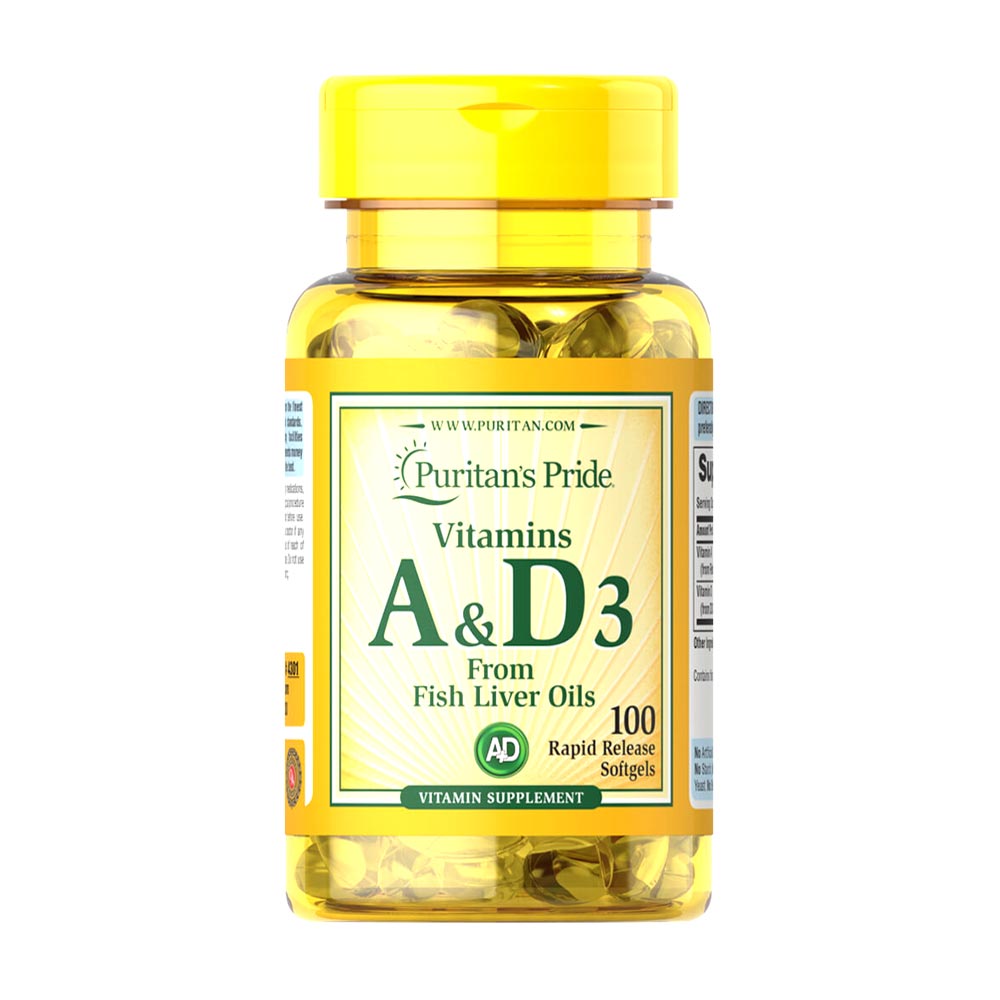 Puritans Pride Vitamins A & D-3 Fish Liver Oils 100 Softgels
