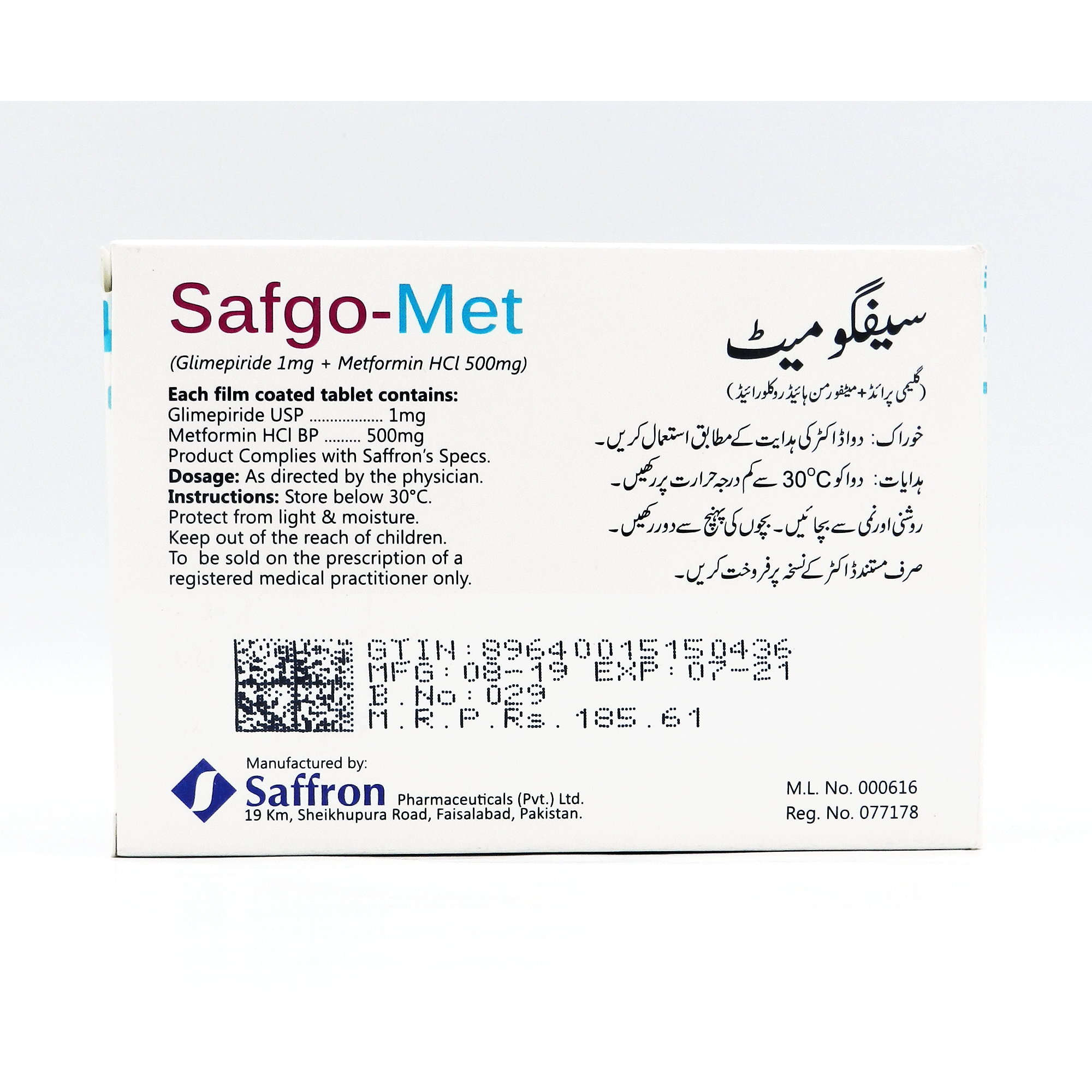 Safgo Met tablet 1/500 mg 3×10’s